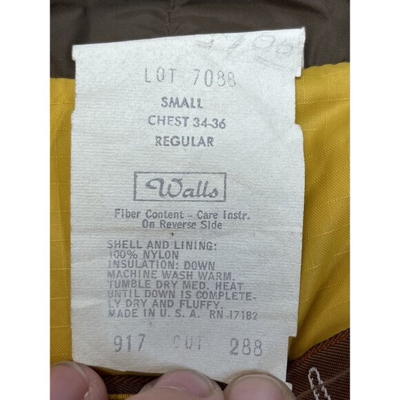 VTG Walls Blizzard-Pruf Down Insulated Jacket Small Regular Fit Brown USA - Picture 5 of 10